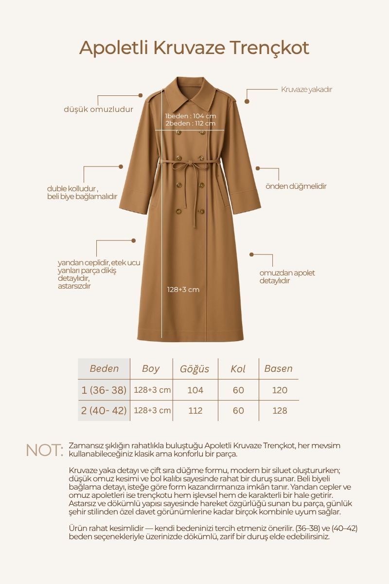 Apoletli Kruvaze Trençkot Haki | Zülays